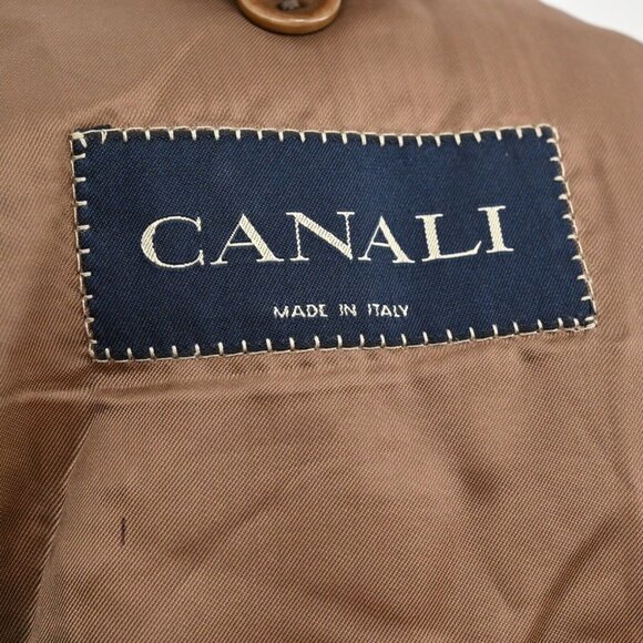 VTG 90s CANALI Blazer Mens Sz 52 Tan Houndstooth Wool Silk Blend Sports Coat - Picture 9 of 12